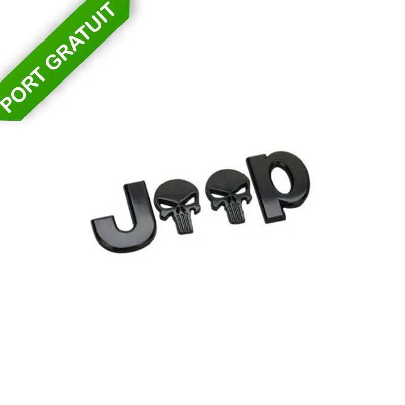 Logo emblème Jeep Noir Mat crâne en métal 3D